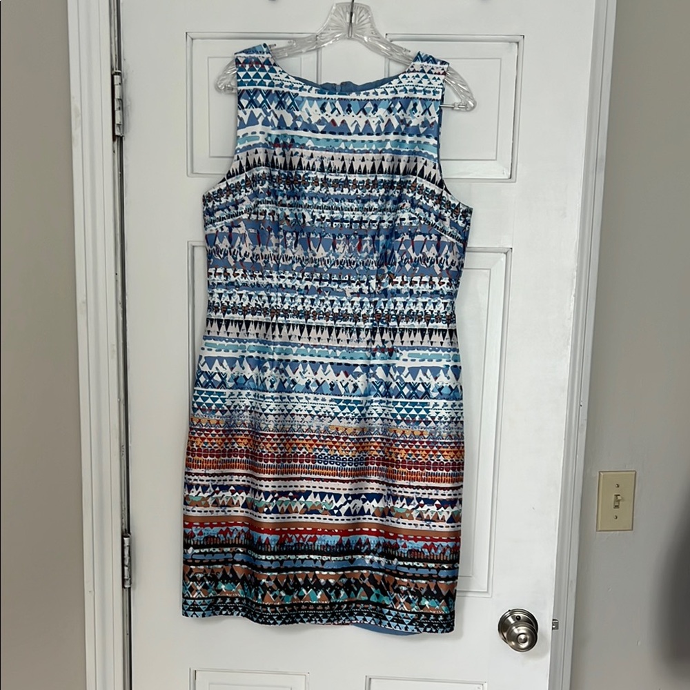 Chetta B Blue and Pink Sleeveless Sheath Mini Dress